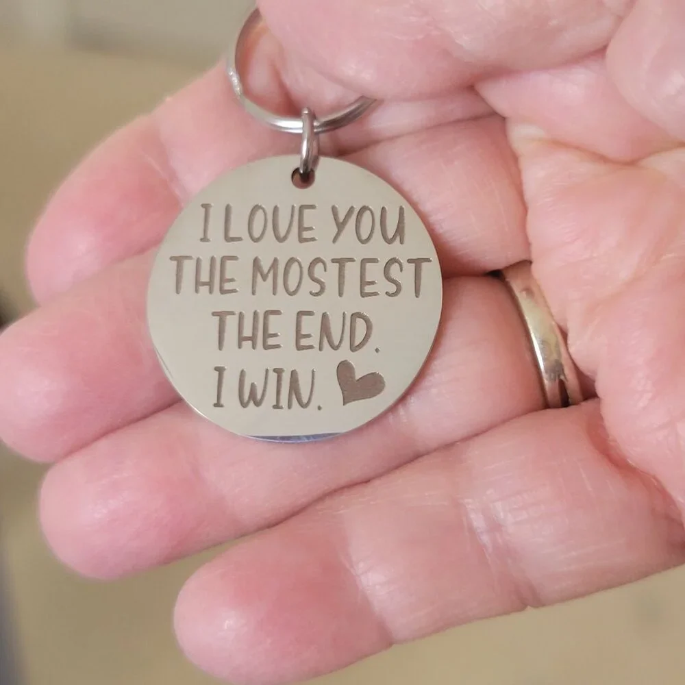 New Engraved Lovers Keychain Bag Charm Stainless Steel Keyring Silver Tone